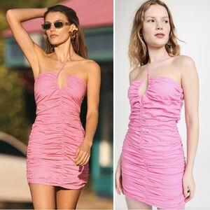 WAYF Beverly Halter Ruched Keyhole Mini Dress Size Small